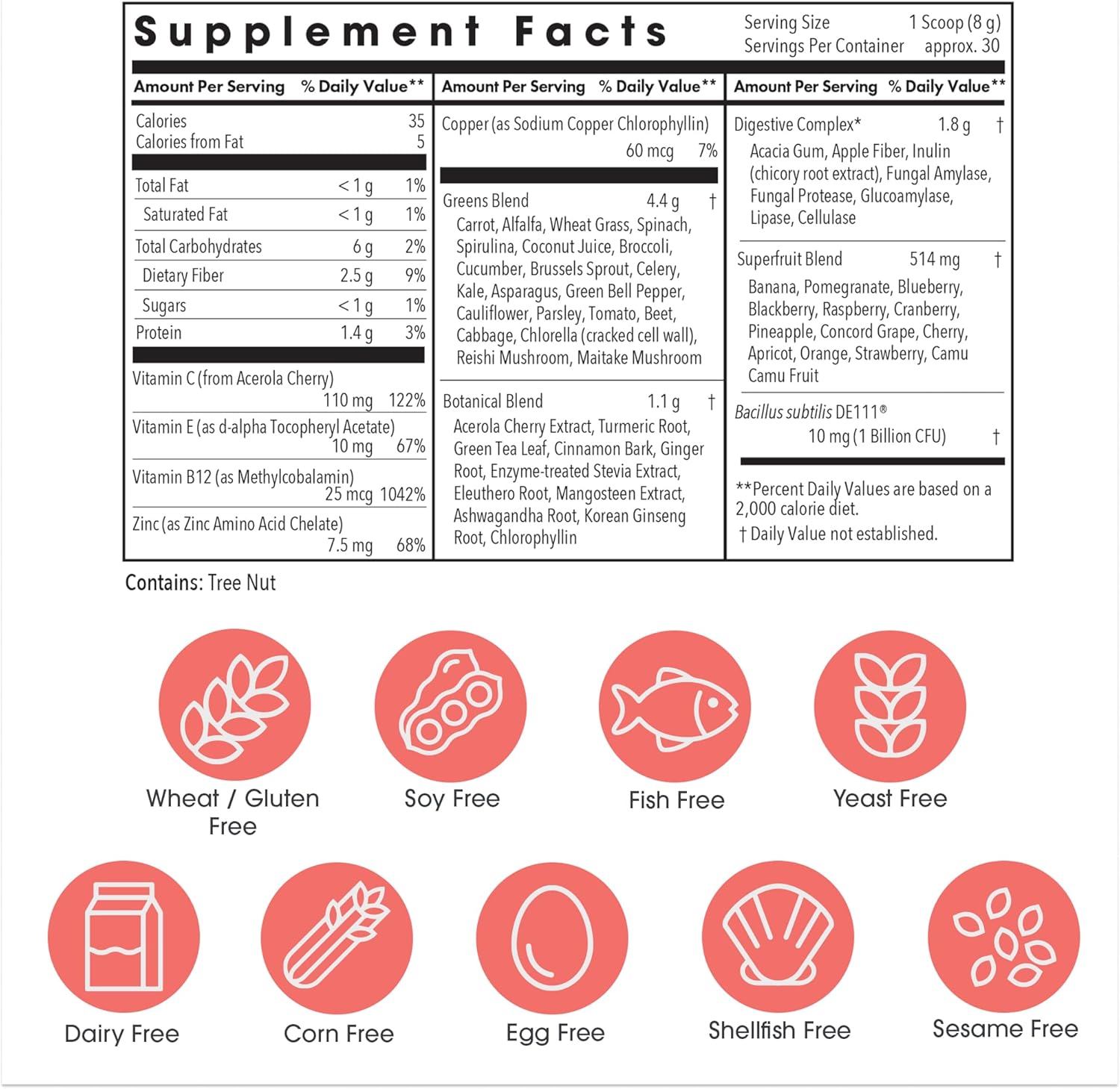 Allergy Research Group Super Greens - Superfood Green Powder with Spirulina, Chlorellla and Oat Grass, Clinically-Studied Probiotic Support for Women and Men - 8.45 oz (240 g)