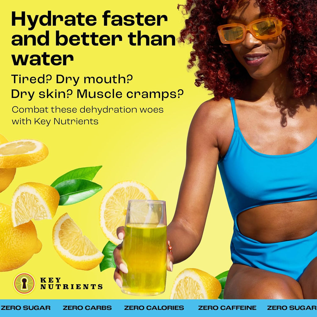 KEY NUTRIENTS Electrolytes Powder Packets 20 Pack - No Sugar, Refreshing Lemonade, Hydration Packets with Electrolyte Powder for Refreshing Electrolyte Drink Mix Packets - Zero Calories