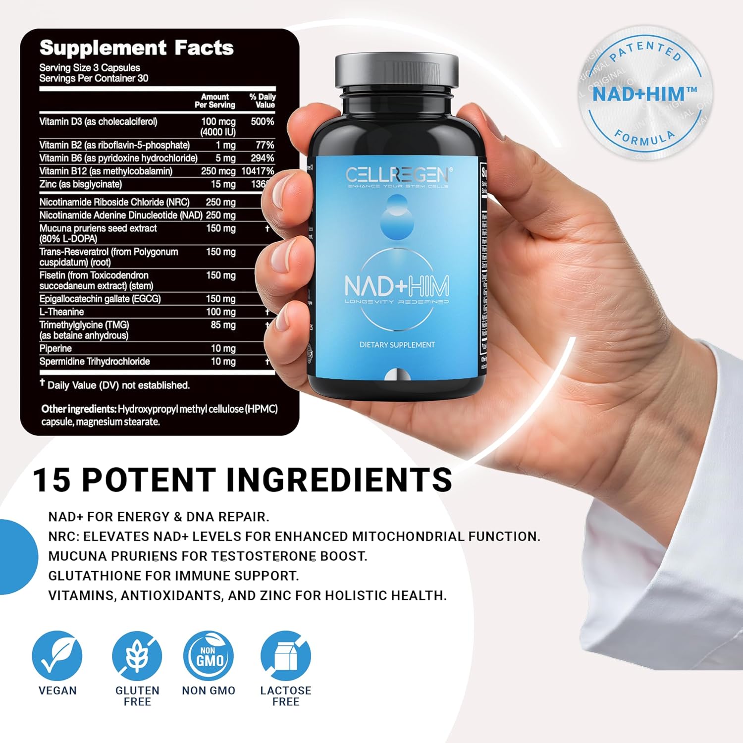 NAD HIM NAD Supplement Nicotinamide Riboside Wellness Formula, Help Restore NAD Levels, Support Testosterone Levels, NAD Supplement for Men, Non-GMO Gluten-Free, 90 Capsules