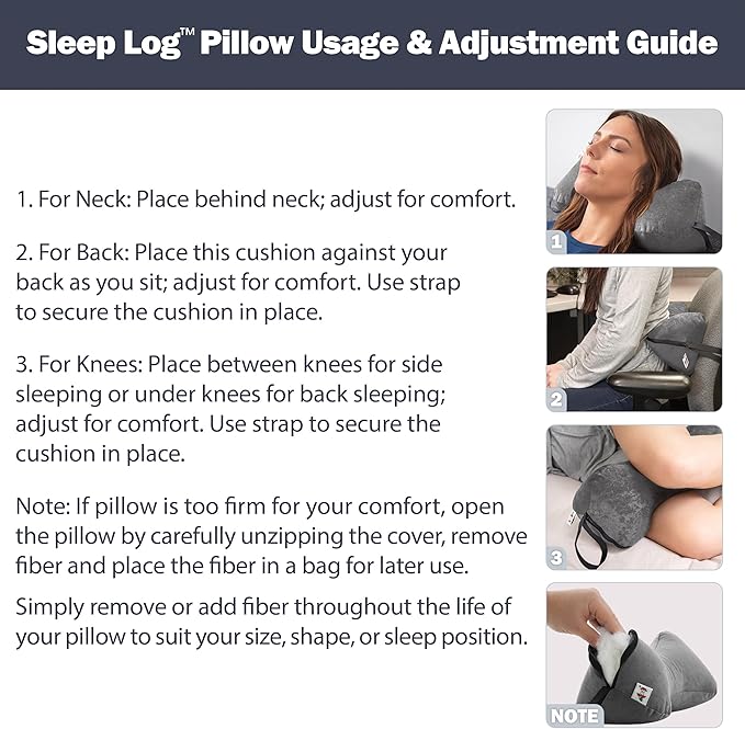 Core Products Sleep Log Bone Shaped Chiropractic Neck and Back Pillow for Cervical Support, Adjustable Firmness - Travel or Use at Home, 15" x 7" x 7", 60" Strap