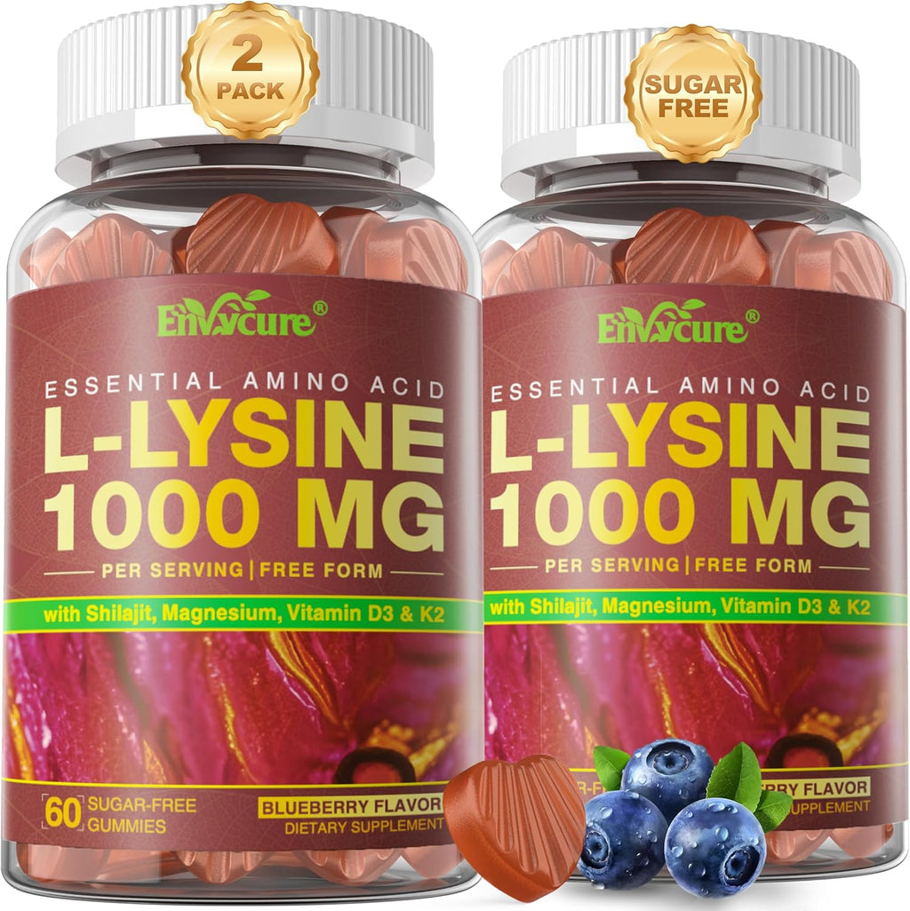 L-Lysine 1000mg Gummies - Essential Amino Acids - Immune, Lip, Calcium Absorption & Collagen Support* - Chewable Lysine Cold Sore Supplement with Vitamins C, D3K2 & Magnesium - Sugar Free, 120Cts
