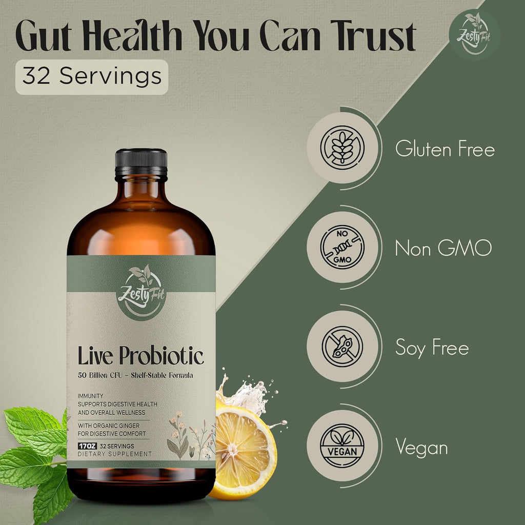 Liquid Probiotic - Natural Probiotic Blend with 50 Billion CFU - Helps Promote Immune Support & Gut Health for Men & Women - No Additives & Fillers -Vegan - Formulated in The USA, 17 fl oz