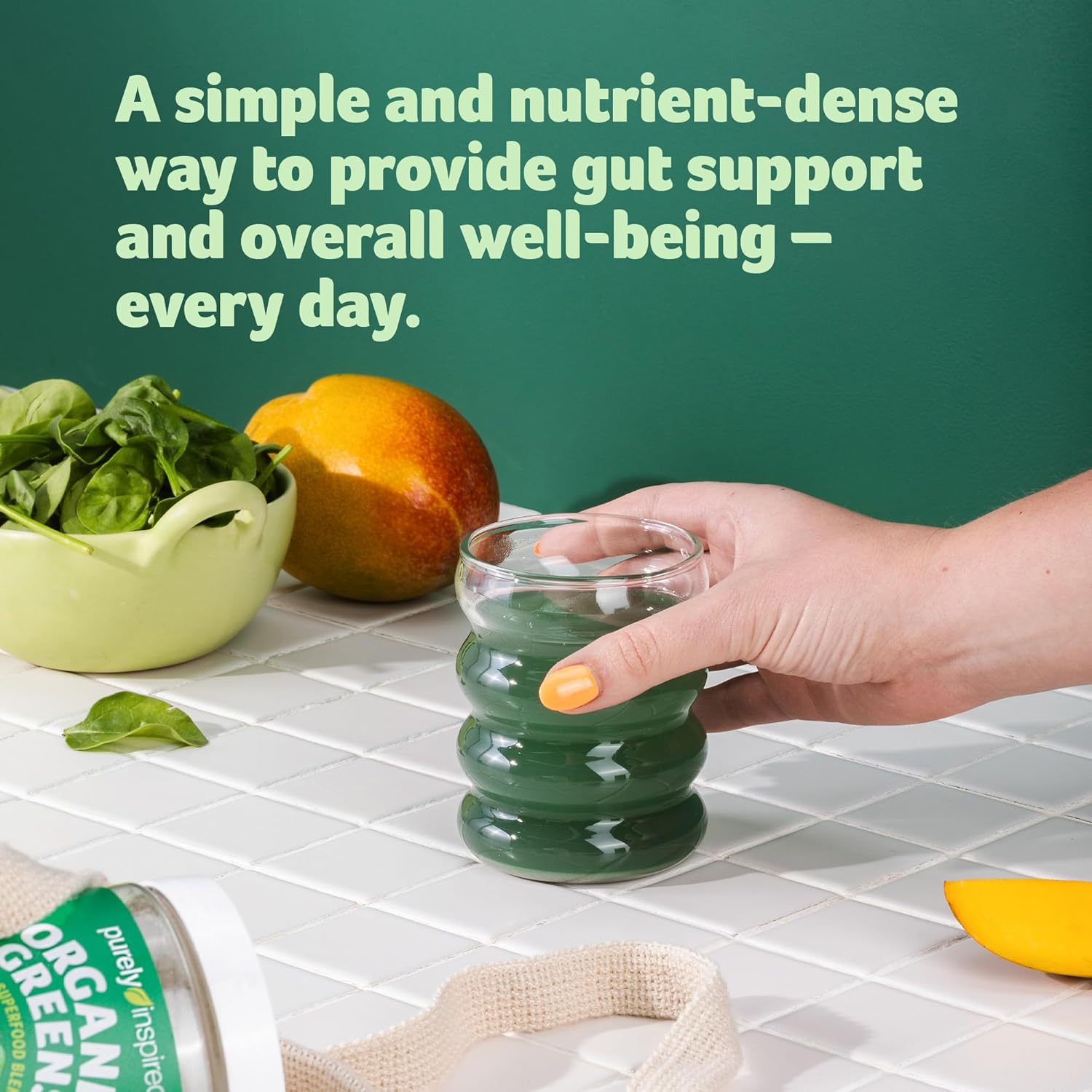Purely Inspired Organic Green Powder Smoothie Mix, Unflavored (24 Servings) - Probiotics for Digestive Health with Spirulina & Chlorella for Gut Health - Vegan & Gluten-Free