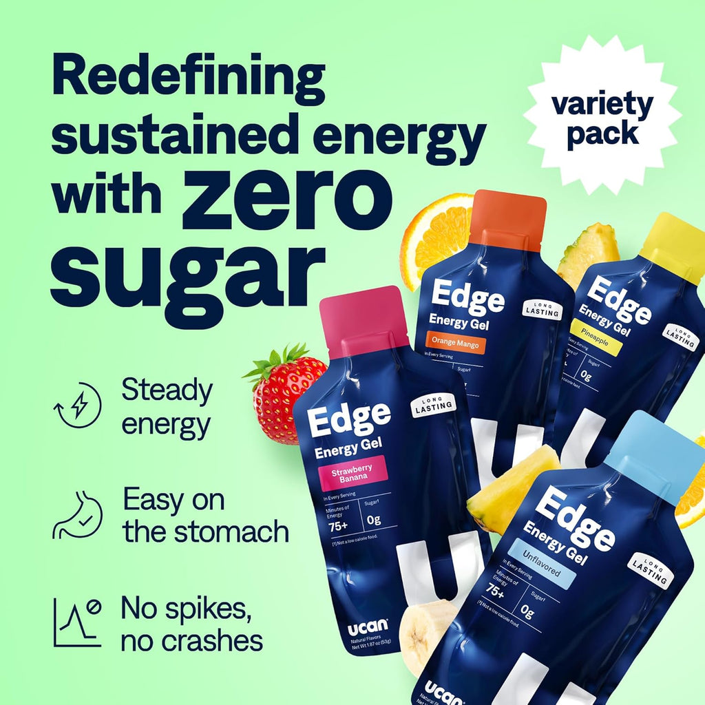 UCAN Edge Energy Gel Shots, Variety Pack (12, 2 Ounce Packets) for Running, Training, Workouts, Fitness, Cycling, Crossfit | Sugar-Free, Vegan, & Keto Friendly Energy