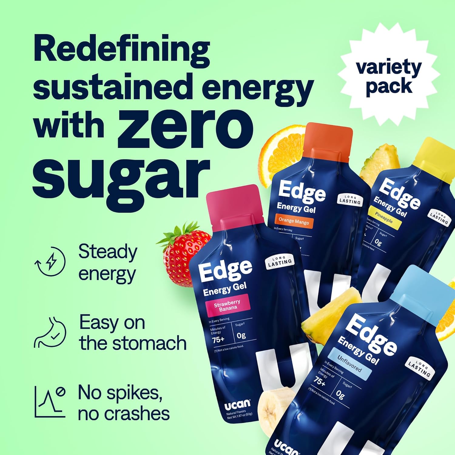 UCAN Edge Energy Gel Shots, Variety Pack (12, 2 Ounce Packets) for Running, Training, Workouts, Fitness, Cycling, Crossfit | Sugar-Free, Vegan, & Keto Friendly Energy