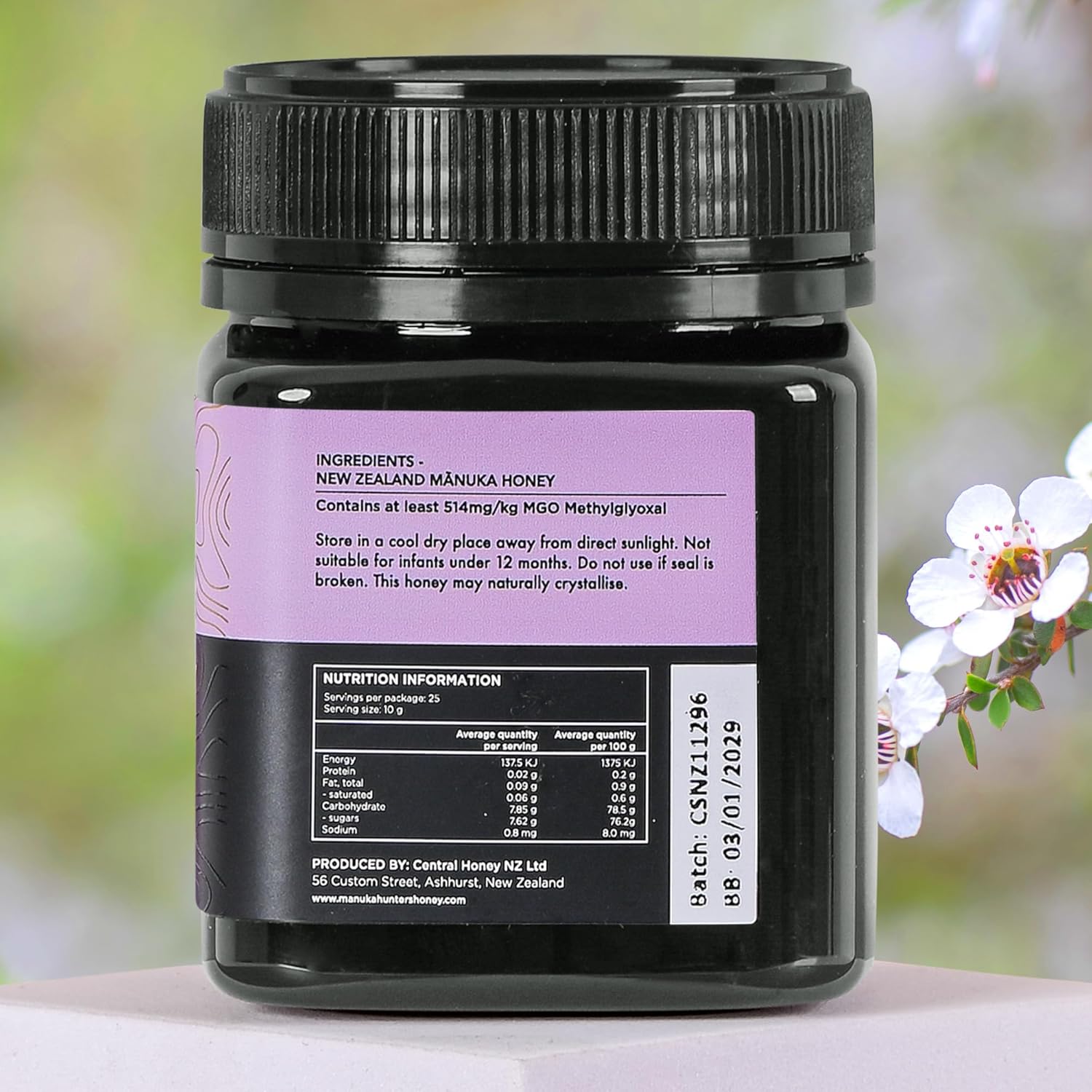 Manuka Hunters UMF 15+/MGO 514+ Certified New Zealand Manuka Honey - 100% Pure Natural Sweetener - Gluten, Dairy Free - Ideal for Tea, Coffee, Smoothies, and Baking - Sustainable - 8.8oz/250g Jar