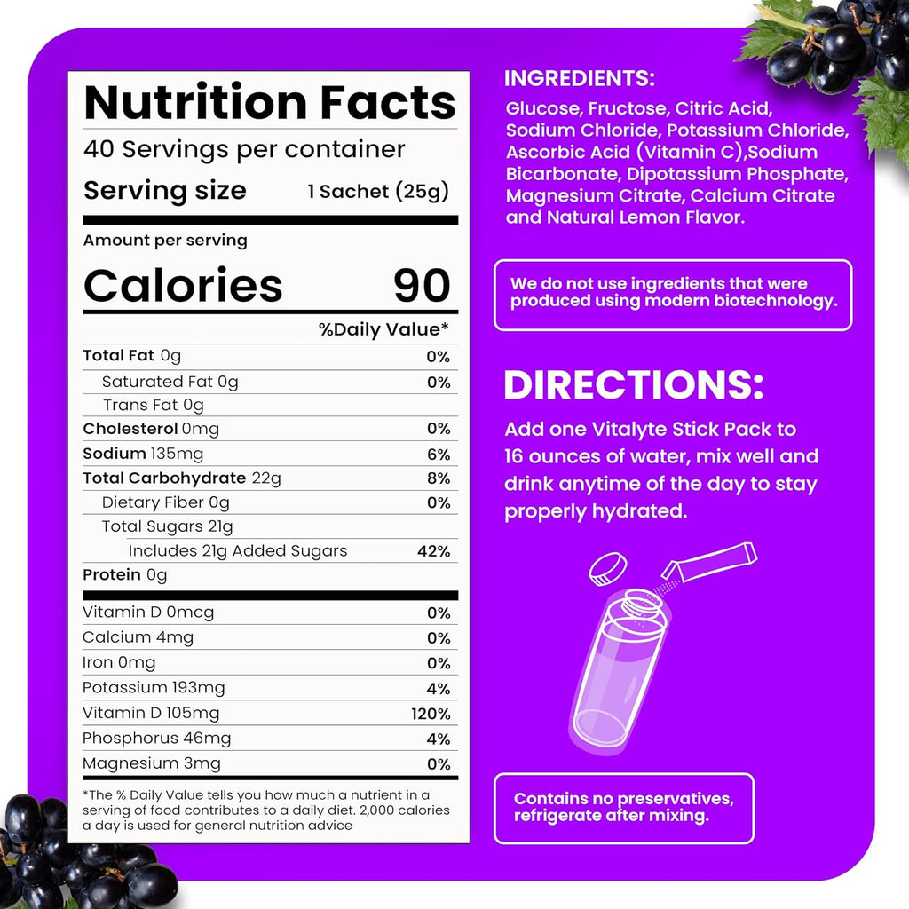 Vitalyte Electrolytes Packets Isotonic Sports Drink | Electrolytes Powder Packets Sports Nutrition Electrolyte Replacement Drinks Dehydration Relief Packets