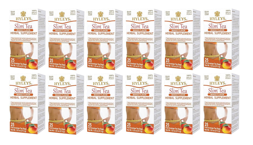 Hyleys Slim Tea Mango Flavor - Weight Loss Herbal Supplement Cleanse and Detox - 25 Tea Bags (12 Pack)