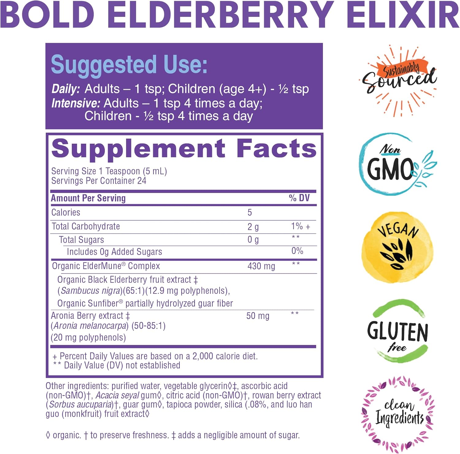 Bold Botanica Elderberry Elixir – 65x Concentrated Extract - Sugar-Free - Kid Friendly - Black Elderberry Syrup with Aronia Berry for Immune Support - 4 Fl. Oz.