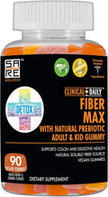 CLINICAL DAILY Fiber Max, Vegan High Fiber Gummies for Adults & Kids. Constipation Relief for Adults and Kids. Prebiotic Inulin Fiber Supplement Gummies. 90 Gluten-Free Laxative Gummies for Gut Repair