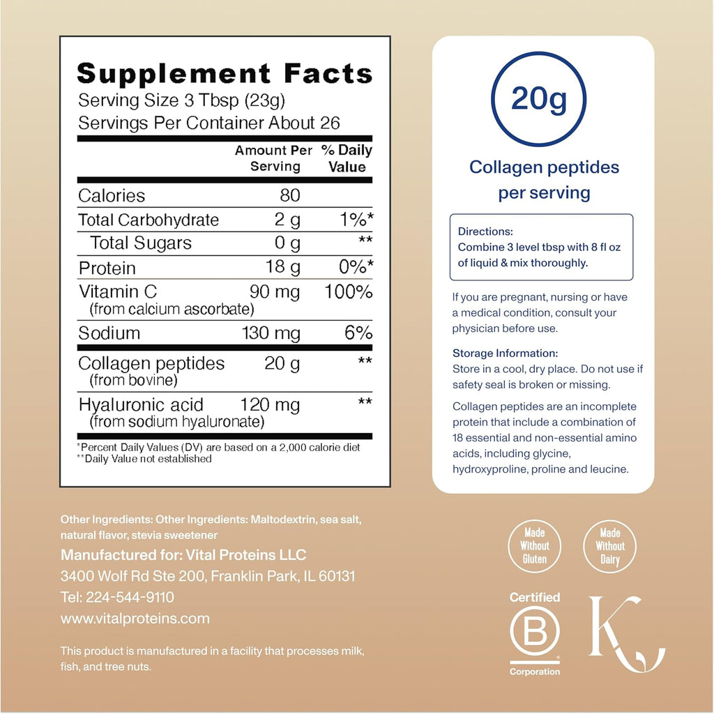 Vital Proteins Collagen Peptides Advanced, Hydrolyzed Peptides with Hyaluronic Acid and Vitamin C - Vanilla Flavor Powder, 21oz