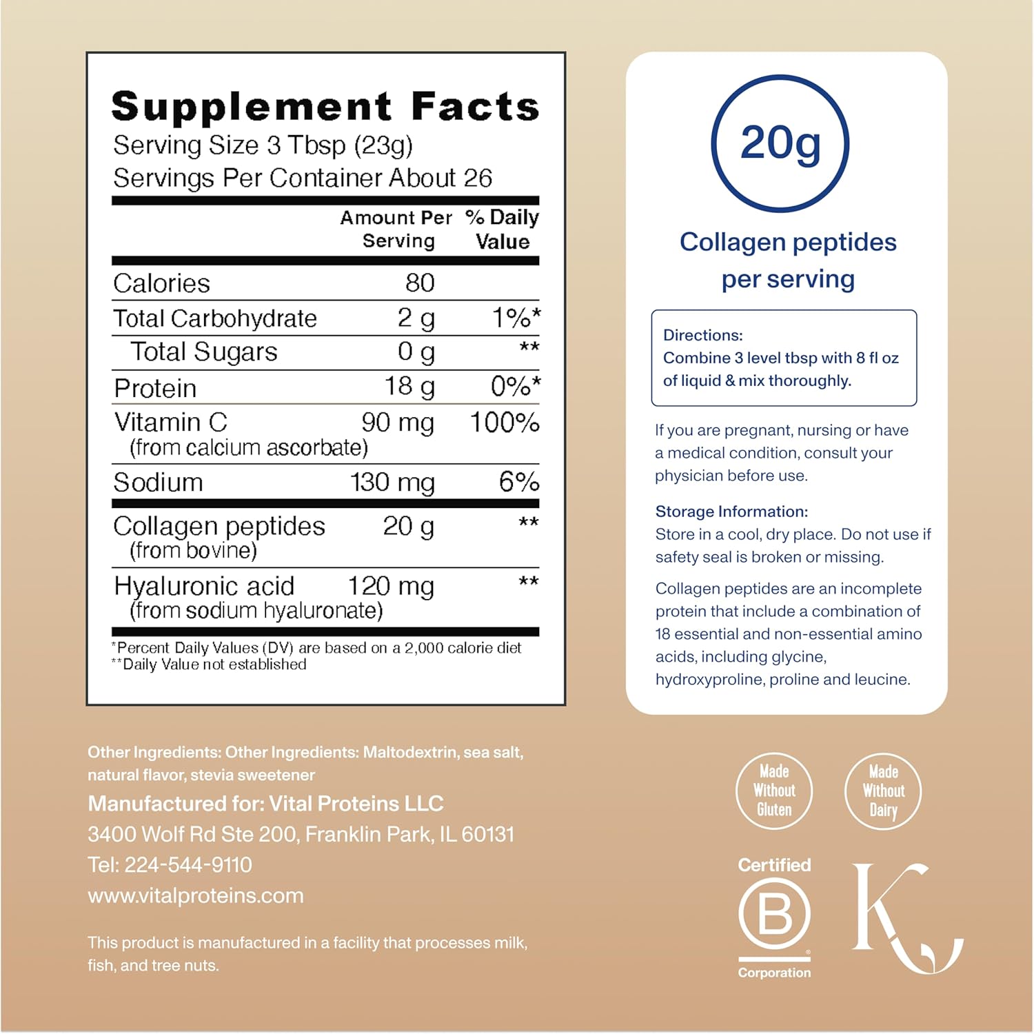 Vital Proteins Collagen Peptides Advanced, Hydrolyzed Peptides with Hyaluronic Acid and Vitamin C - Vanilla Flavor Powder, 21oz