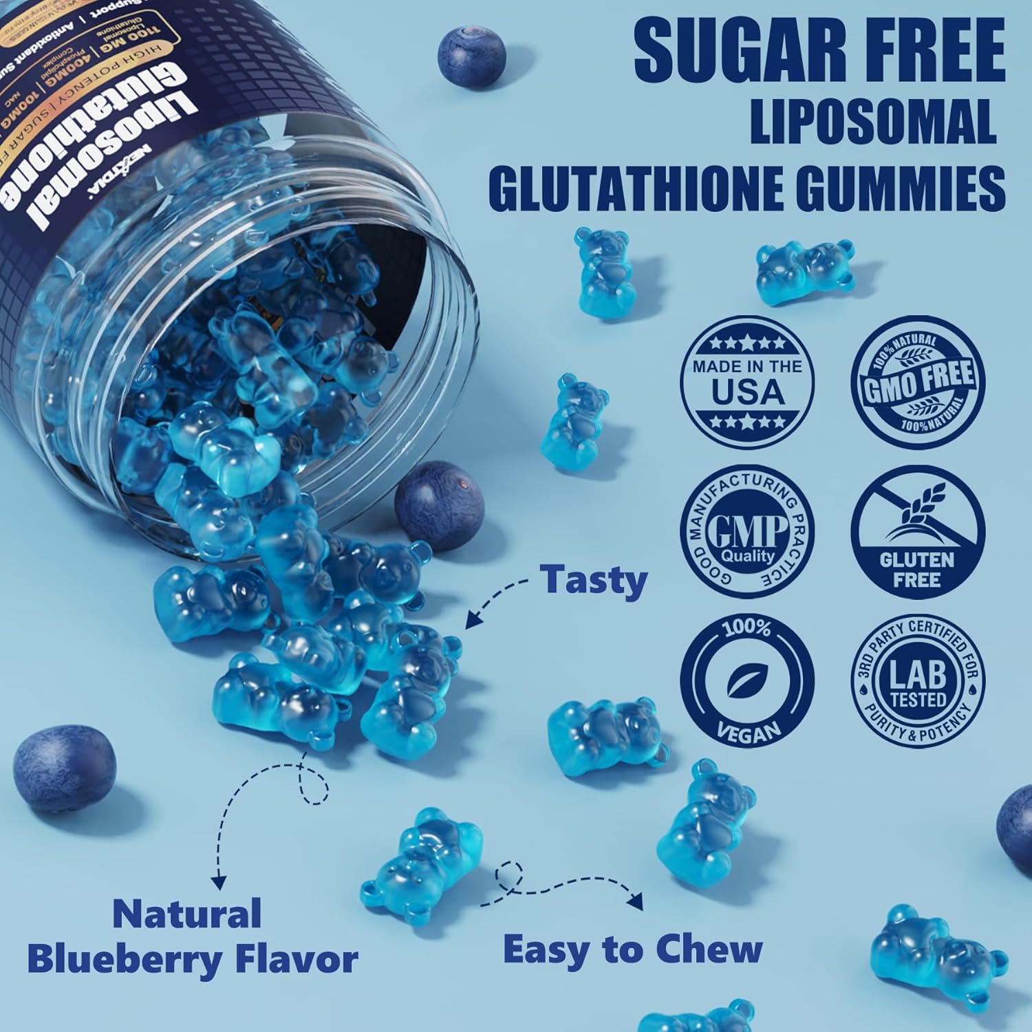 Liposomal Glutathione Gummies Chews, 1100mg Concentrated Formula - 98% Bioavailable w/Vitamin C, ALA, NAC & Milk Thistle for Antioxidant - Liver Cleanse Detox Supplement, Vegan, 120 ct