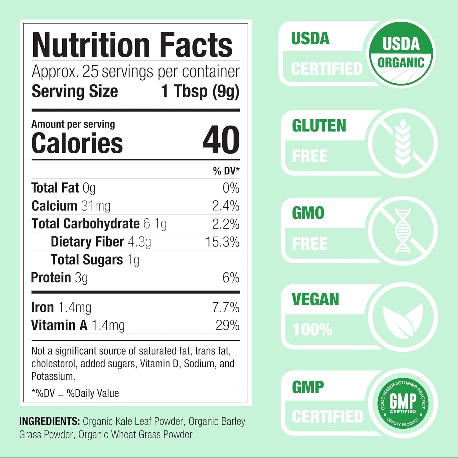 Nature Restore Greens Superfood Powder, USA Grown, Organic Kale, Barley Grass, Wheatgrass, Unsweetened, 8 Ounces, Made in USA