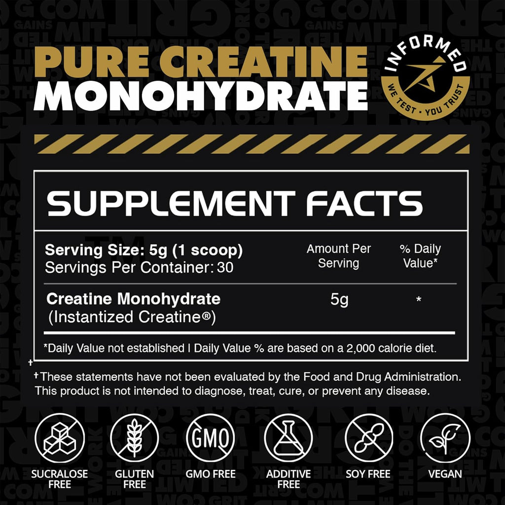Gains in Bulk Instantized Creatine Monohydrate for Women and Men, Soluble Creatine Powder, Supports Muscle Building, Strength and Performance, Bodybuilding Supplements, Unflavored, 30 Servings