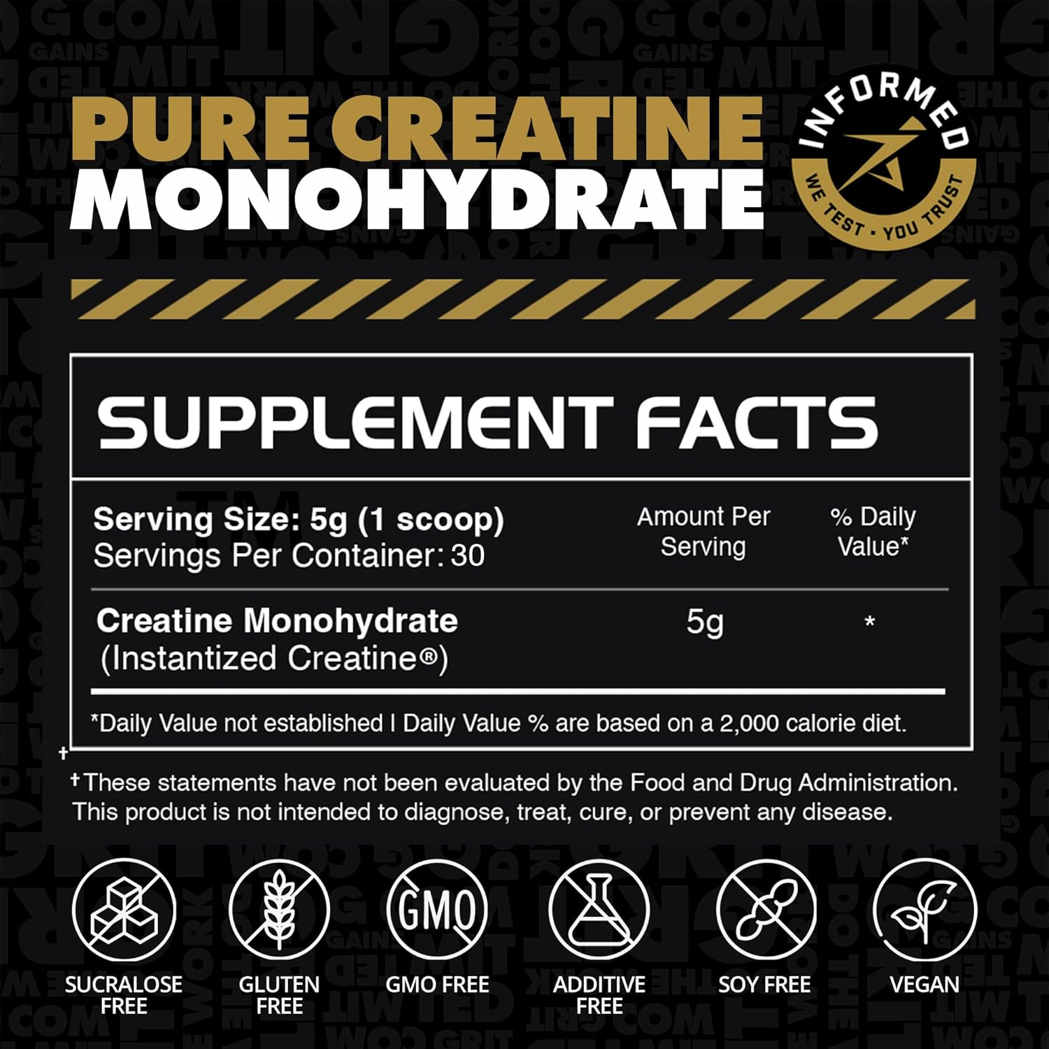 Gains in Bulk Instantized Creatine Monohydrate for Women and Men, Soluble Creatine Powder, Supports Muscle Building, Strength and Performance, Bodybuilding Supplements, Unflavored, 30 Servings