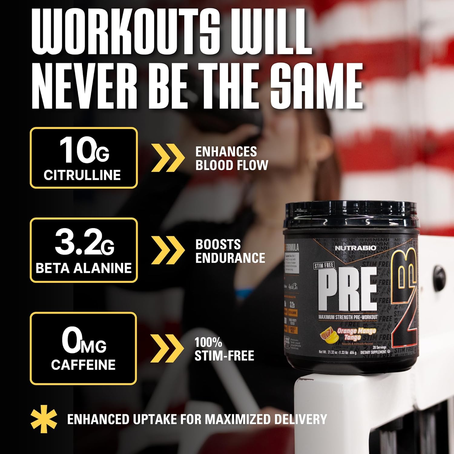 NutraBio STIM-Free PRE Workout for Men, New Formula | Laser Focus, Extreme Pumps | Performance, Endurance | 10g Citrulline, Beta Alanine, Nitrates, Nootropics, Electrolytes - 20 Servings Orange Mango