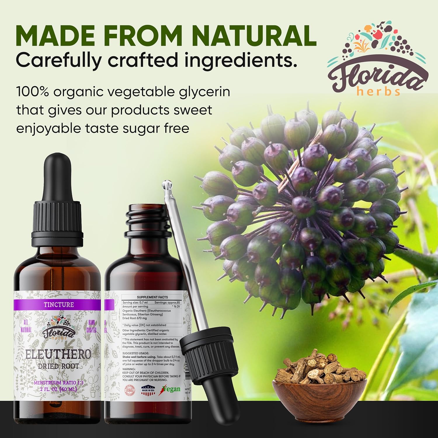 Eleuthero Tincture, Organic Eleuthero Extract (Siberian Ginseng, Eleutherococcus senticosus)