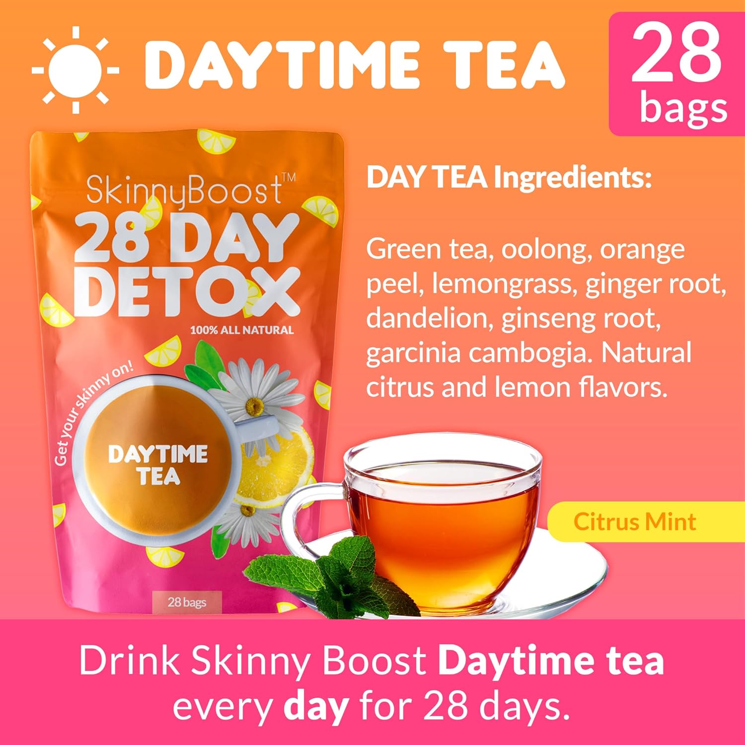 Skinny Boost Detox Tea Kit – 4 PACK - 2 Daytime Teas (56 Bags) 2- Evening Teas (28 Bags) – Herbal Detox for Weight, Metabolism, Energy, Bloating & Colon Cleanse – Green Tea, Vegan, Keto, Non-GMO, Sugar-Free