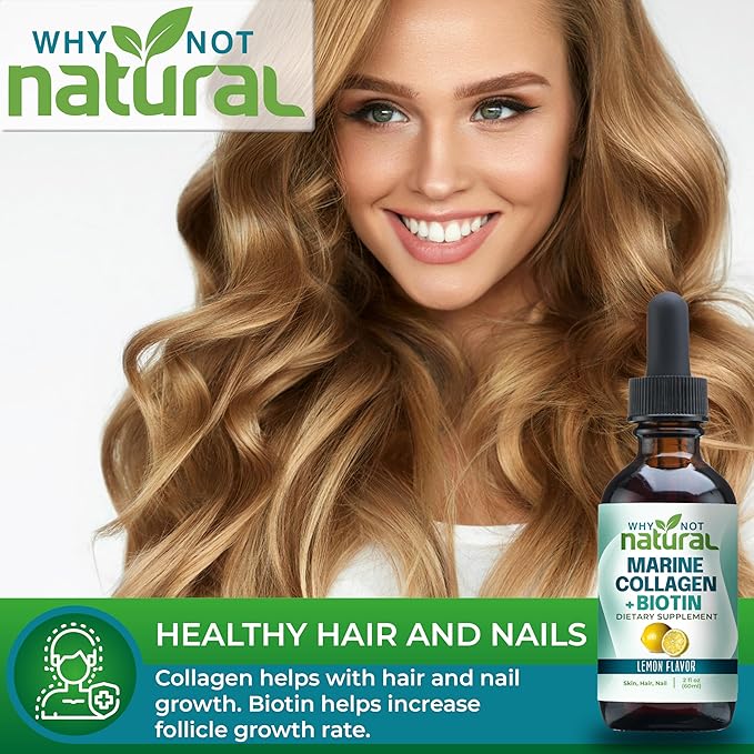 Why Not Natural Liquid Collagen Plus Biotin Drops for Women and Men - Supplement for Hair, Skin, and Nails