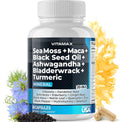 Sea Moss Maca Black Seed Oil Ashwagandha Bladderwrack Turmeric - Manuka Honey, Elderberry, Vitamin C & D3, Dandelion & Black Pepper - Non-GMO - Vegan - Made in USA - 60ct