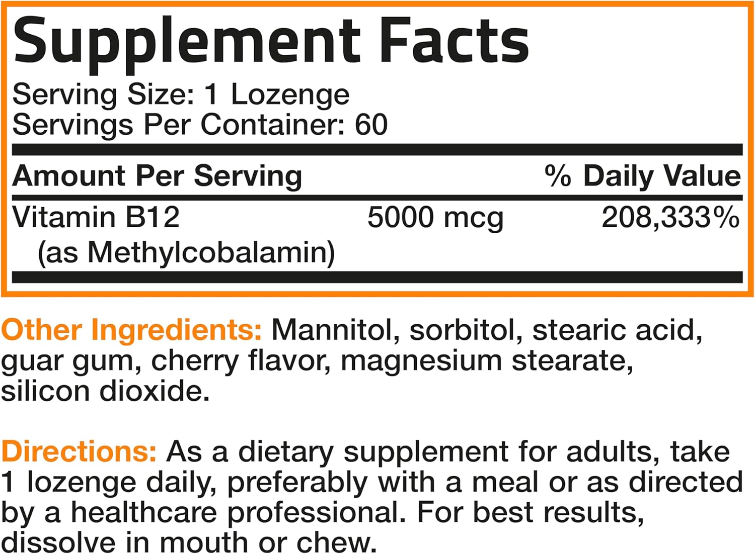 Bronson Methyl B12 5000 mcg Vitamin B12 Methylcobalamin Energy & Brain Support 60 Lozenges