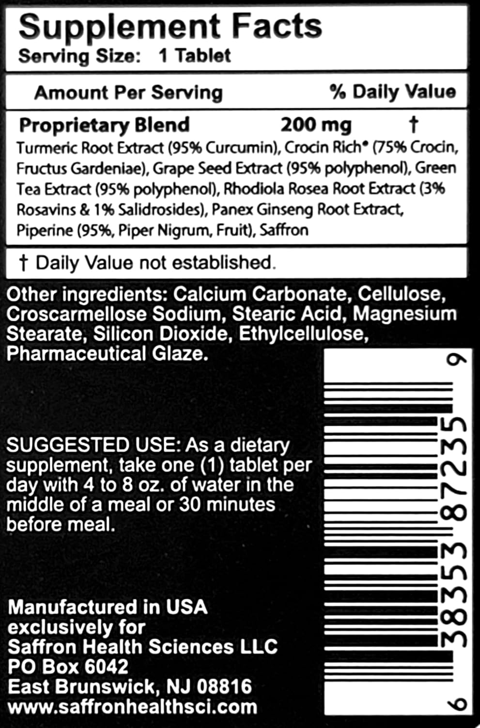 CROCIN RICH Plus: Memory, Focus, Clarity, & Vitality - Patented High Potency Brain Supplement for Cognitive & Motor Support, Balance, Mood, Sleep Quality - Neuroprotection, Healthy Aging - 60 Tablets