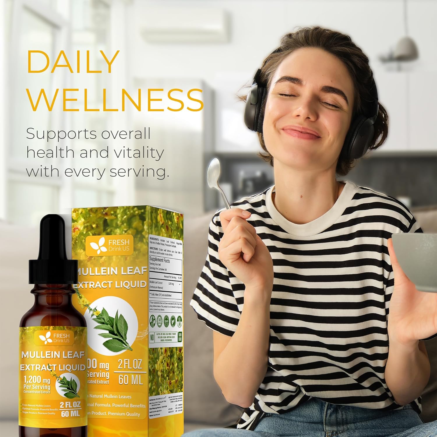 FRESHDRINKUS, 2 fl oz (60ml) Mullein Drops for Lungs Cleanse Support, Mullein Extract Liquid, 1200mg per Serving, 60 Days Supply – 100% from Natural Mullein Leaves, Non-GMO, Gluten-Free (2 fl oz)