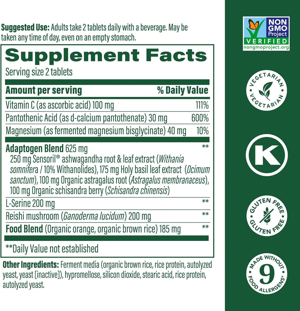 MegaFood Adrenal Strength - Adrenal Support Supplements with Ashwagandha and Magnesium Glycinate, Vitamin C, Holy Basil, Astragalus, Reduces Cortisol Levels - Vegetarian - 60 Tablets (30 Servings)