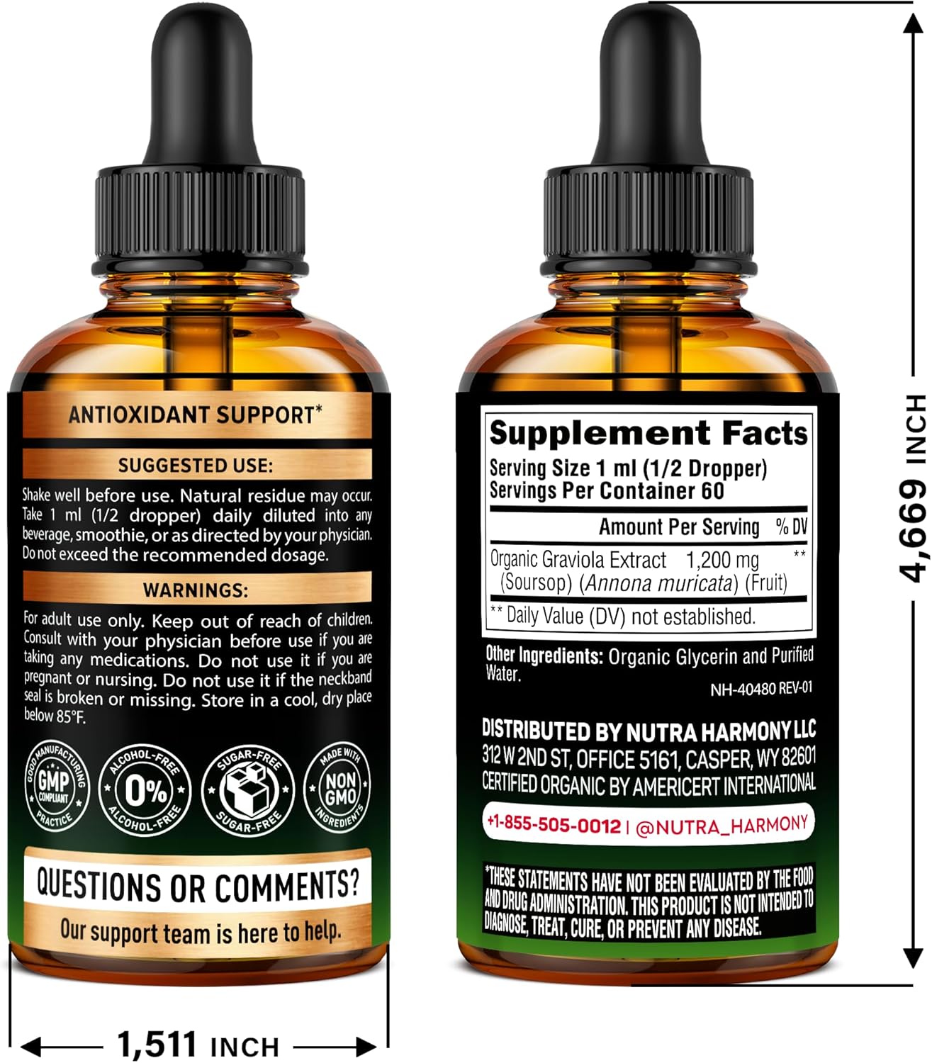 USDA Organic Soursop - Soursop Bitters Liquid - Graviola Fruit Extract - Antioxidant for Digestion & Detox | Energy Boost & Immune Support - Sugar & Alcohol-Free, Natural Taste - Made in USA - 2 Fl Oz