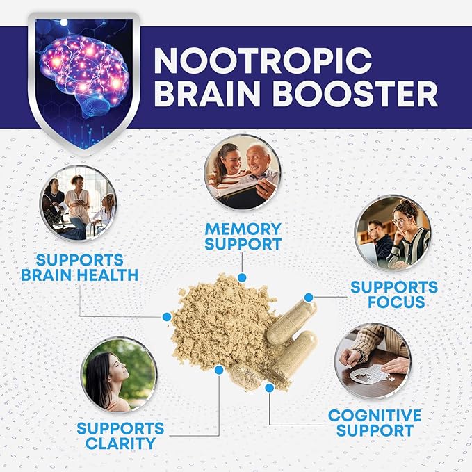 Brain Memory Supplement Pills - 3X Strength Nootropics for Concentration, Clarity & Focus Support - Brain Health Cognitive Vitamins with Bacopa, Phosphatidylserine & DMAE, Brain Booster - 180 Capsules