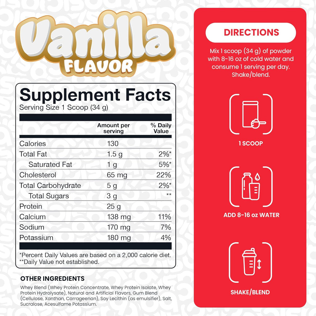 Whey Protein Powder, 25g Protein, Complete Amino Acid Profile, Gluten-Free, Low Fat, RBST-Free, Supports Muscle Recovery & Antibody Health (5 Pound, Vanilla)