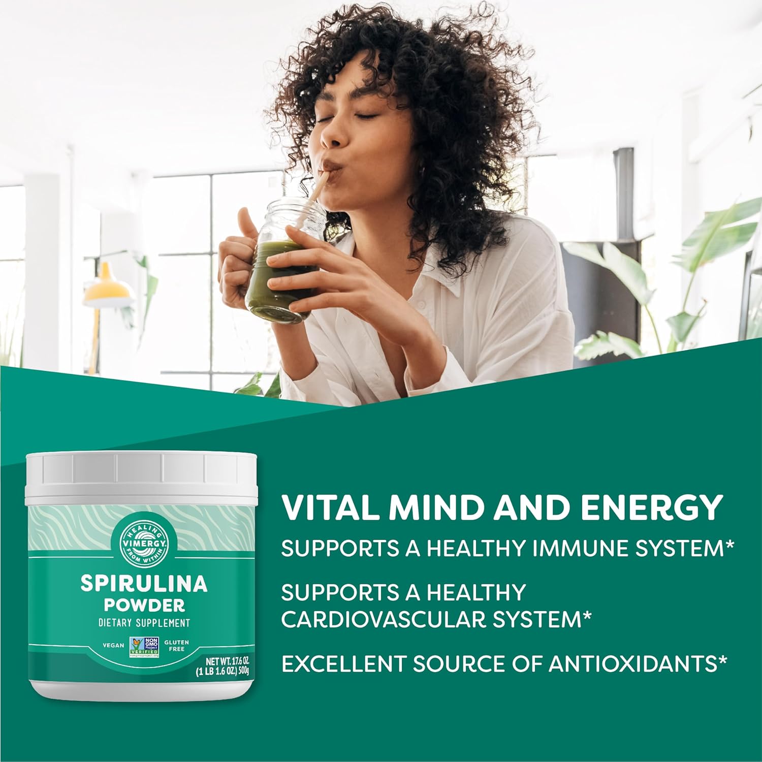 Vimergy Spirulina Powder, 166 Servings – Value Size – Greens Powder – Nutrient Dense Blue-Green Algae Superfood for Smoothies & Juices – Immune Support - Non-GMO, Gluten-Free, Vegan & Paleo - 500g