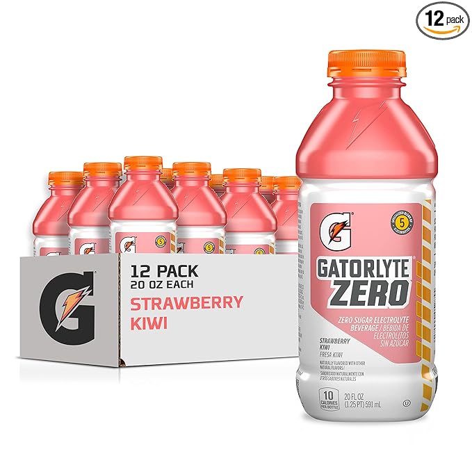 Gatorlyte Zero Electrolyte Beverage, Strawberry Kiwi, Zero Sugar Hydration, Specialized Blend of 5 Electrolytes, No Artificial Sweeteners or Flavors, 20 Oz Bottles (Pack of 12)