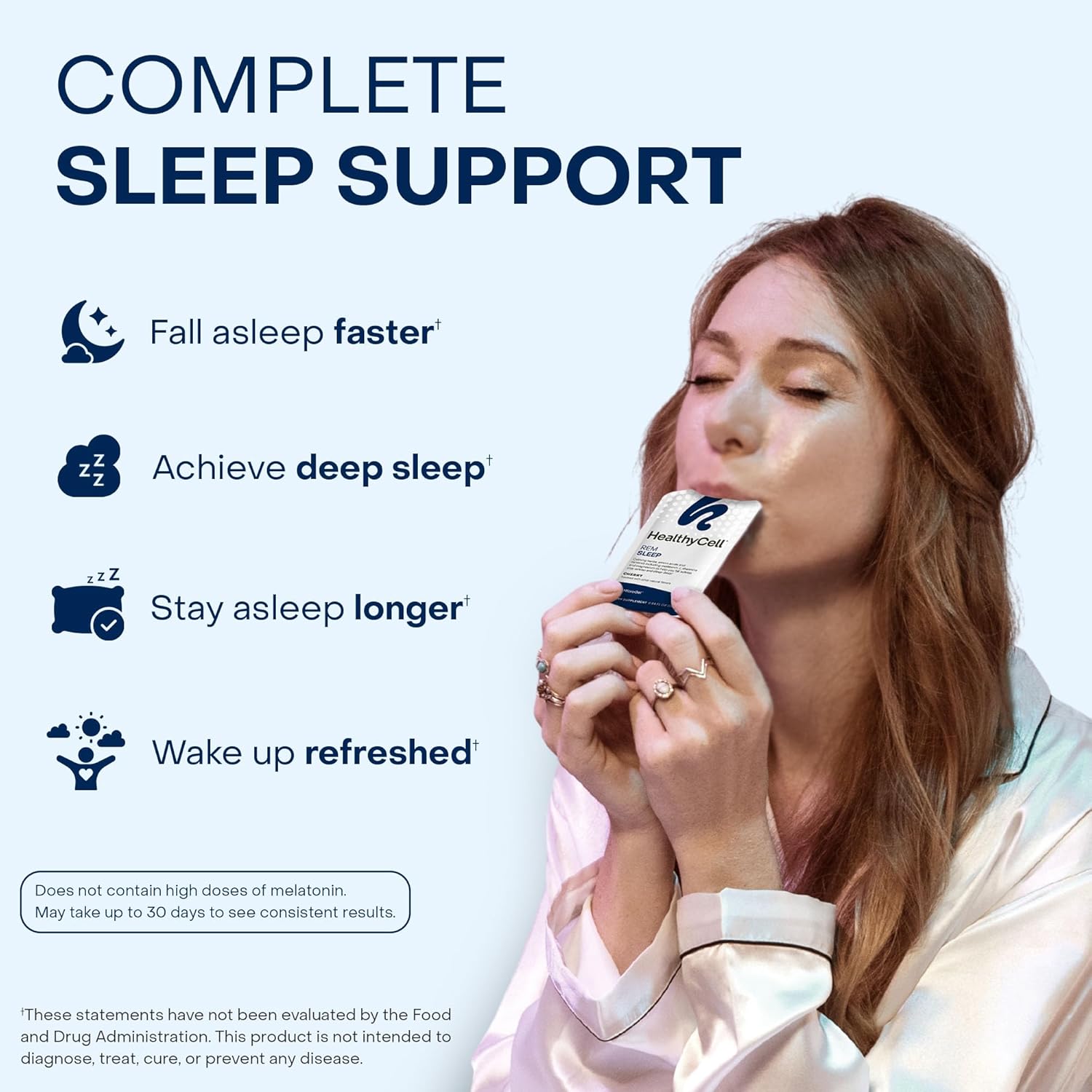 Healthycell REM Sleep Aid Supplement for Adults - Liquid Gel Extra Strength Sleep Supplement with Melatonin, Magnesium, L-Theanine, GABA & Natural Calming Herbs - 30 Gel Packs, Cherry Flavored