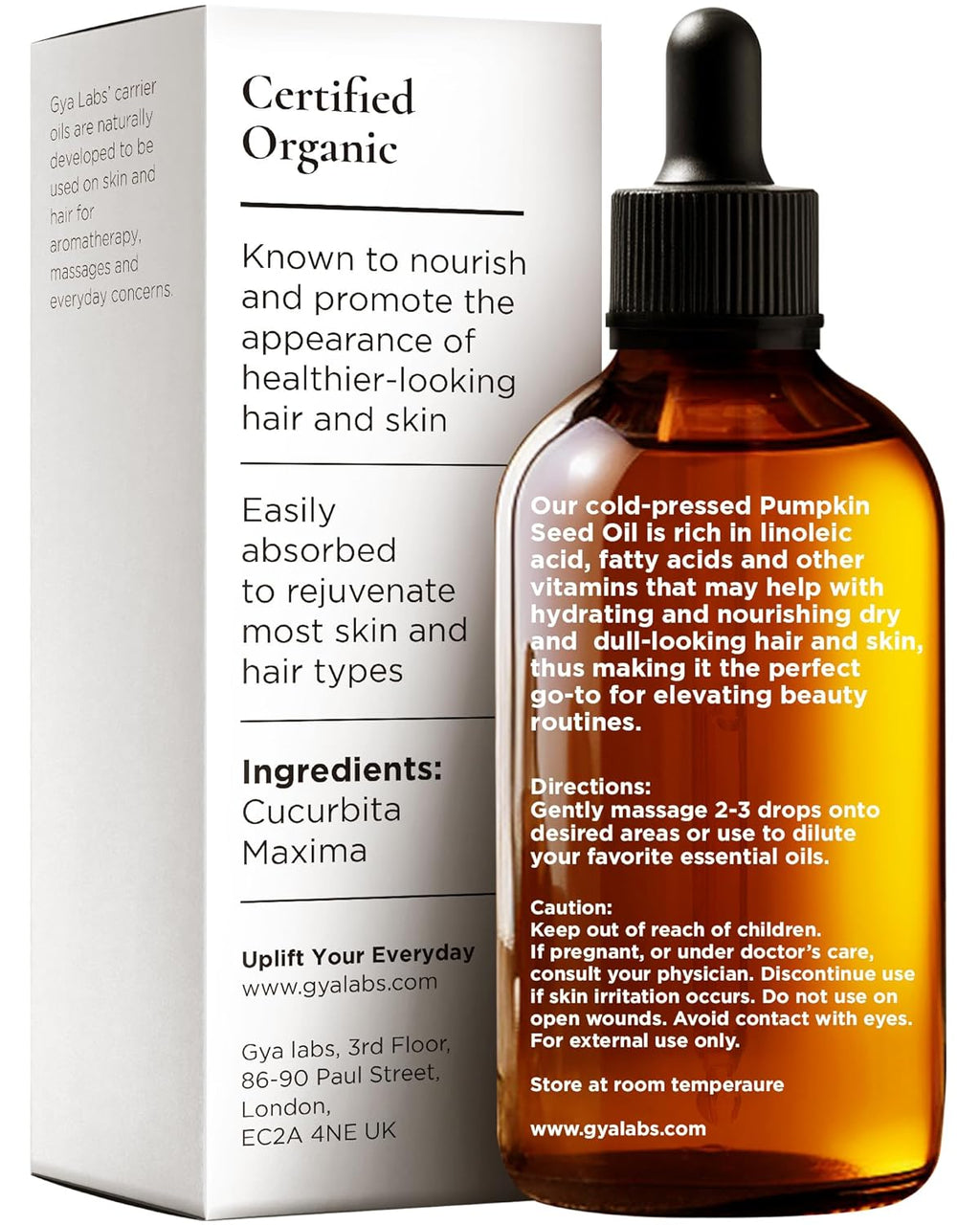 Gya Labs Organic Pumpkin Seed Oil for Hair - 100% Pure Natural Unrefined Pumpkin Carrier Oil for Skin, Face - Nourishing & Strengthening (3.4 Fl Oz)