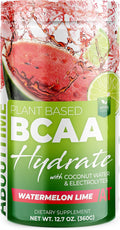 About Time BCAA Hydration Powder Watermelon Lime, with L-Glutamine & Electrolytes, Non-GMO, Gluten Free, Monk Fruit, Coconut Water, 20 Servings