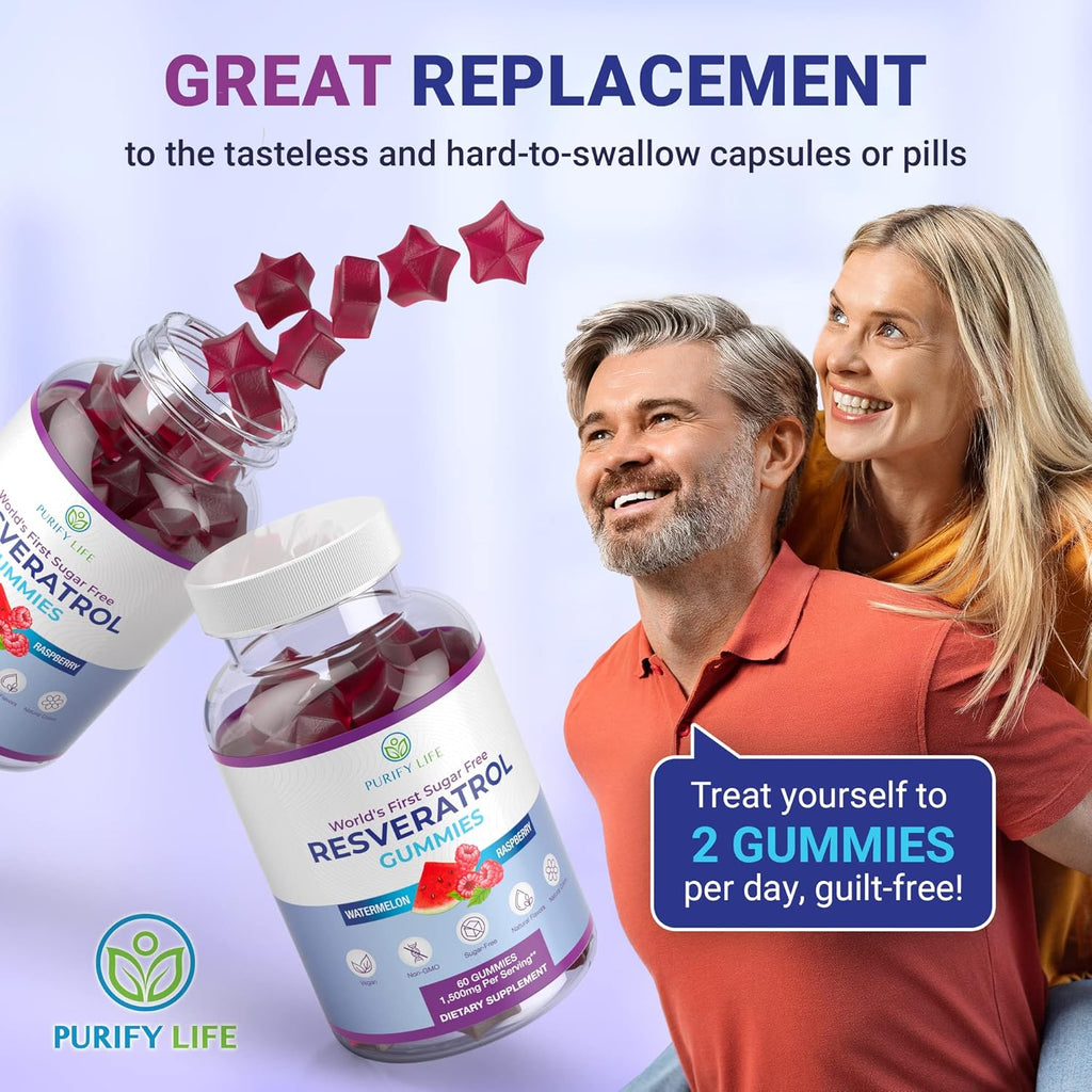 Sugar-Free Resveratrol Gummies - Potent Anti-Aging Antioxidant - Resveratrol Supplement to Support Digestive & Immune Health - Natural Herb for Cell Growth & Repair - Easy Chewable NMN Alternative