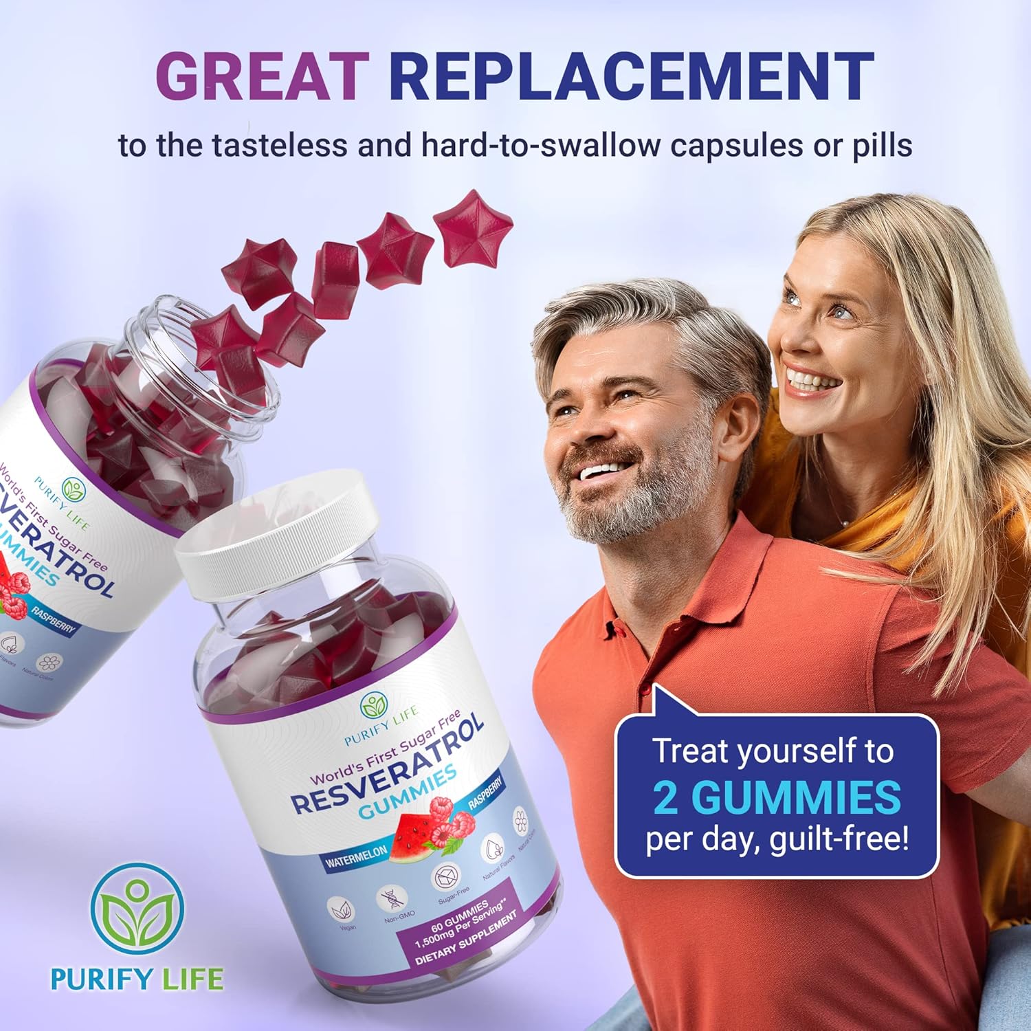 Sugar-Free Resveratrol Gummies - Potent Anti-Aging Antioxidant - Resveratrol Supplement to Support Digestive & Immune Health - Natural Herb for Cell Growth & Repair - Easy Chewable NMN Alternative
