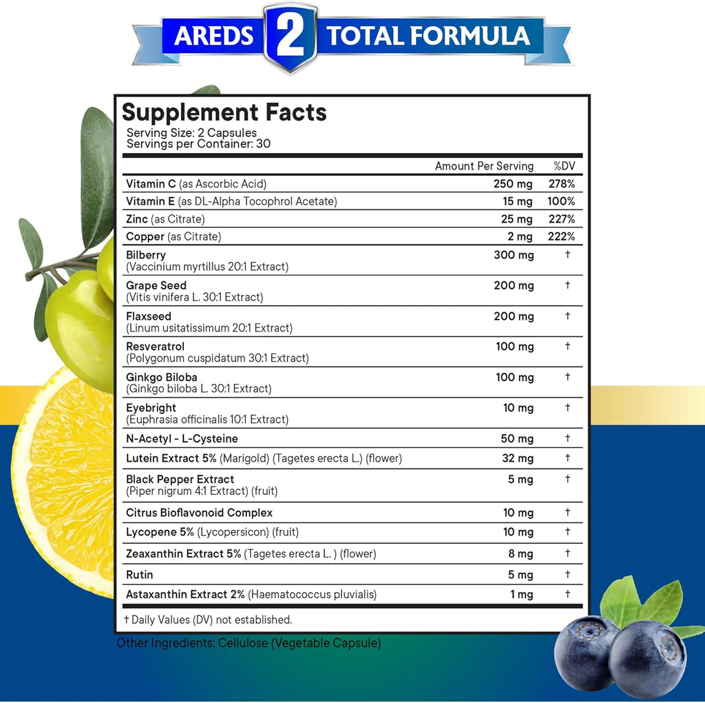 NEW AGE Eye Health Vitamins with Bilberry Lutein & Zeaxanthin Lycopene Resveratrol Grape Seed Astaxanthin - Eye Vitamin - 60 Count