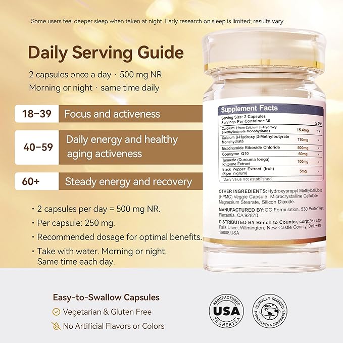 NAD+ Supplement for Healthy Aging & Energy, 500 mg Nicotinamide Riboside (NR) with CoQ10, HMB, Turmeric & Black Pepper, 60 Vegan Capsules | Supports Muscle Strength & Recovery, Heart Health