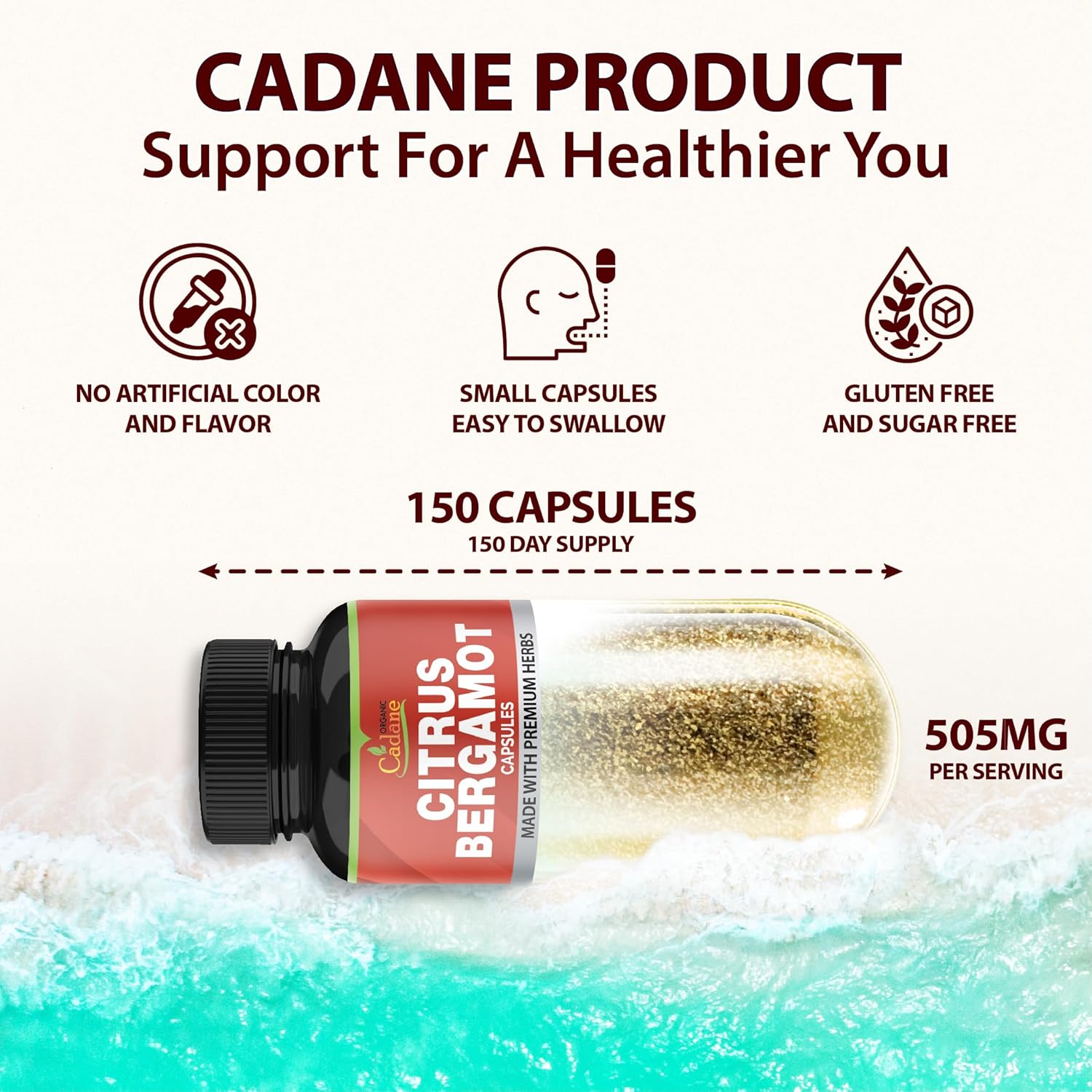 Organic Cadane Citrus Bergamot Supplement Capsules with Berberine, Olive, Guggul, Garlic, Pine Bark, Black Pepper - 150 Caps for 5 Months Supply