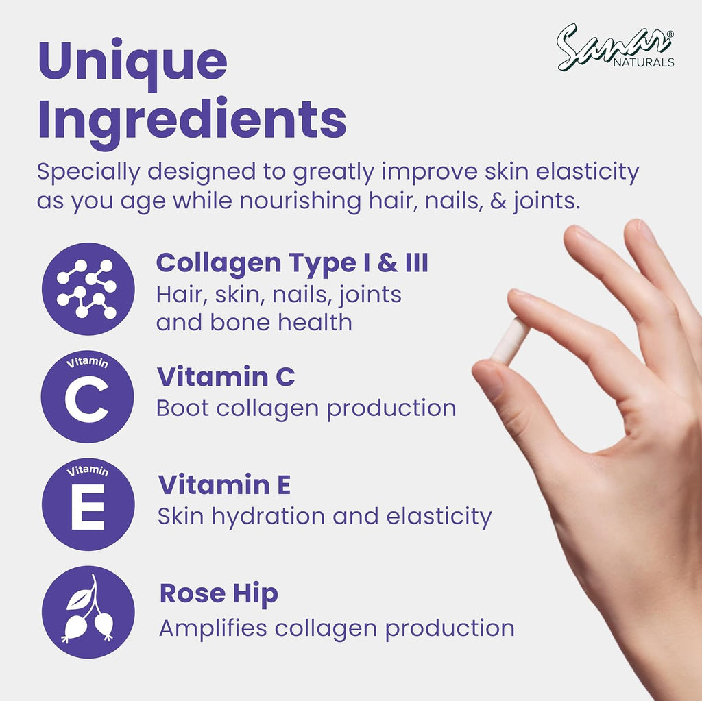 Sanar Naturals Collagen Pills with Vitamin C, E - Supports Hair, Nail, Skin, Joint & Bone Health - Hydrolyzed Collagen for Women & Men Supplement - Grass Fed, Non-GMO, 150 Capsules