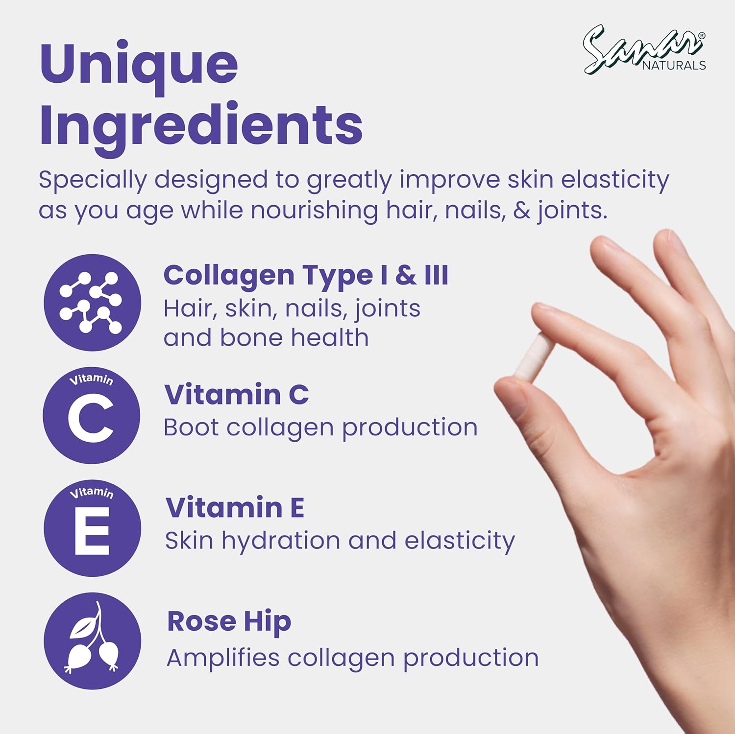 Sanar Naturals Collagen Pills with Vitamin C, E - Supports Hair, Nail, Skin, Joint & Bone Health - Hydrolyzed Collagen for Women & Men Supplement - Grass Fed, Non-GMO, 150 Capsules