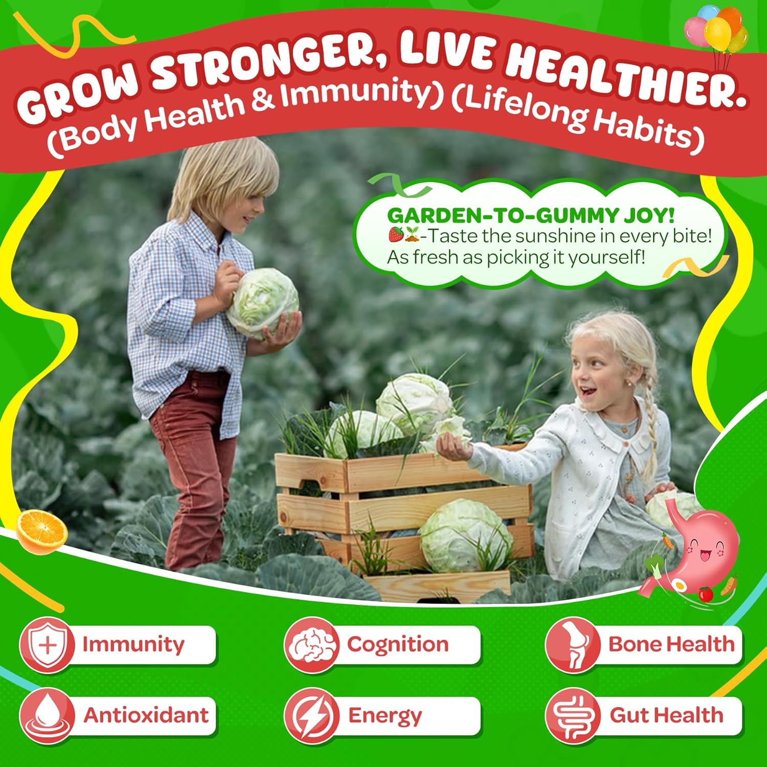 NEVISS Kids Super Greens 40-in-1 Gummies w/Multivitamin, Omega3, Iron, Picky Eater Organic Super Fruits Veggies Gummy, Superfood Supplement, Mushroom, Lutein | Immune, Bone, Brain, Energy, Sugar Free