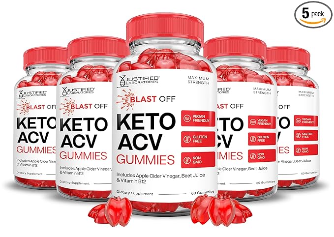 (5 Pack) Blast Off Keto ACV Gummies Advanced Formula 1000MG Blast Keto Gummies Apple Cider Vinegar Formulated with Pomegranate Beet Juice Powder B12 Vegan Non GMO 300 Gummys