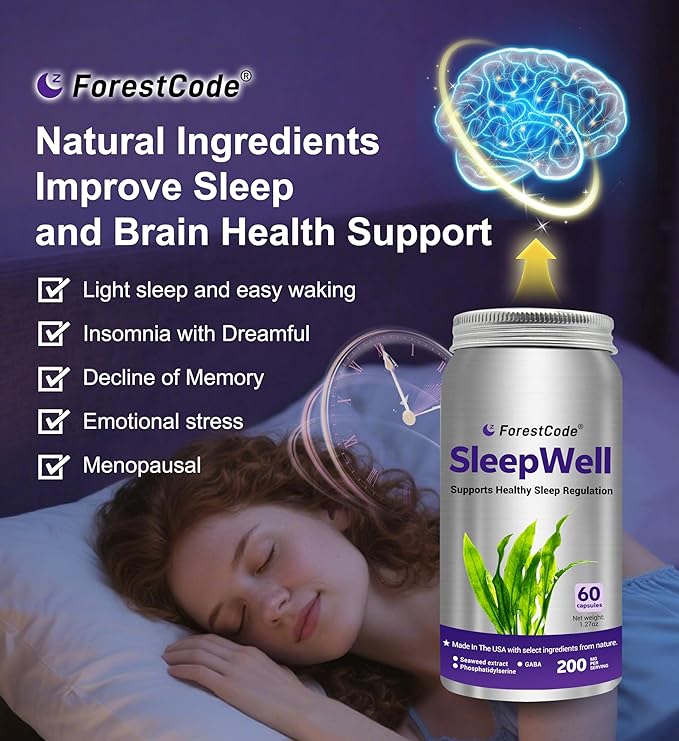 Natural Sleep Support for Adults with GABA & Seaweed Extract, Melatonin-Free Supplement for Healthy Sleep & Stress Support, 120 Capsules (Pack of 2)
