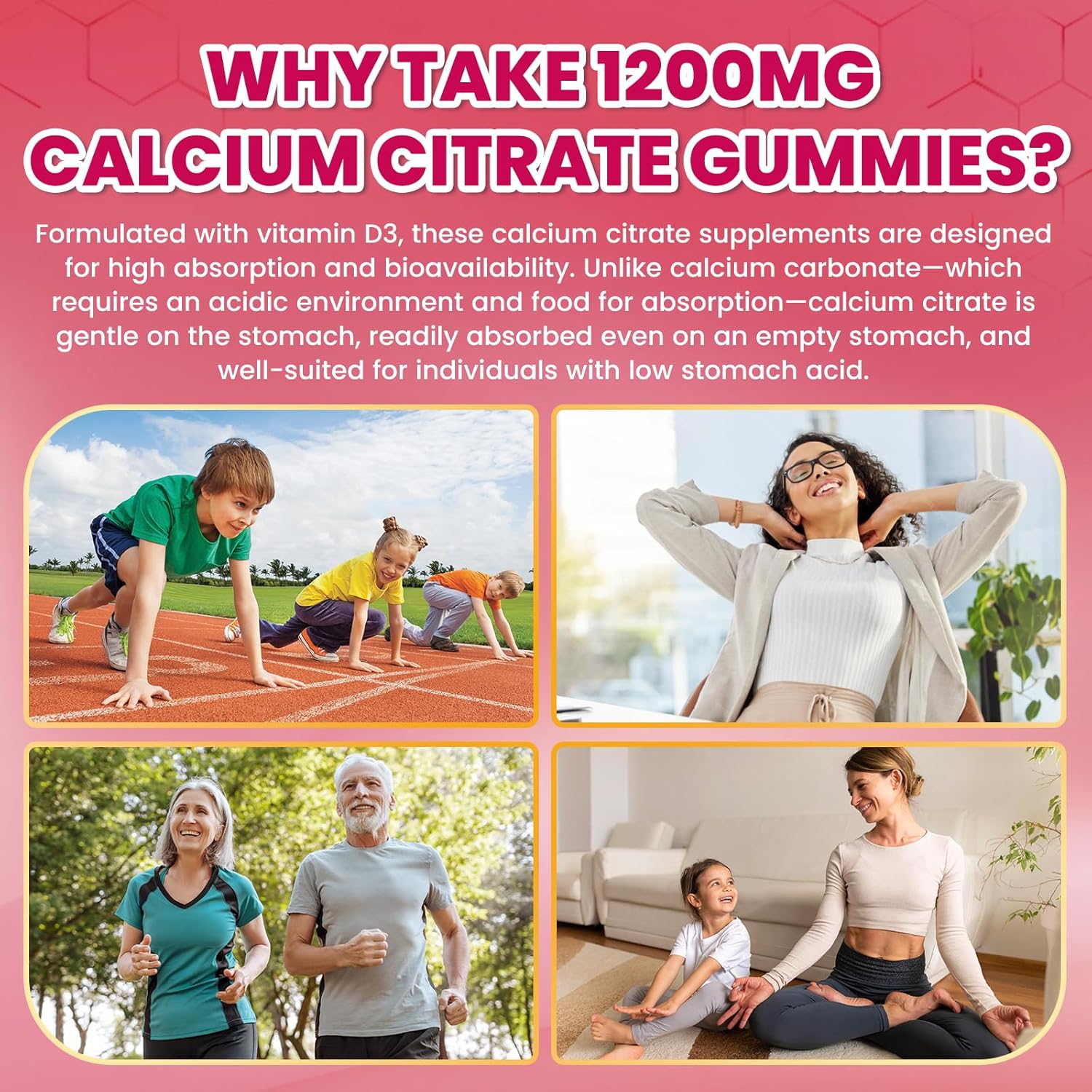 Calcium Citrate Gummies - 1200mg Calcium Gummies Supplements for Women & Men with Vitamin D3, K2, Magnesium, Zinc High Absorption for Bone, Muscle & Immune Support, Raspberry Flavor, 120 Count