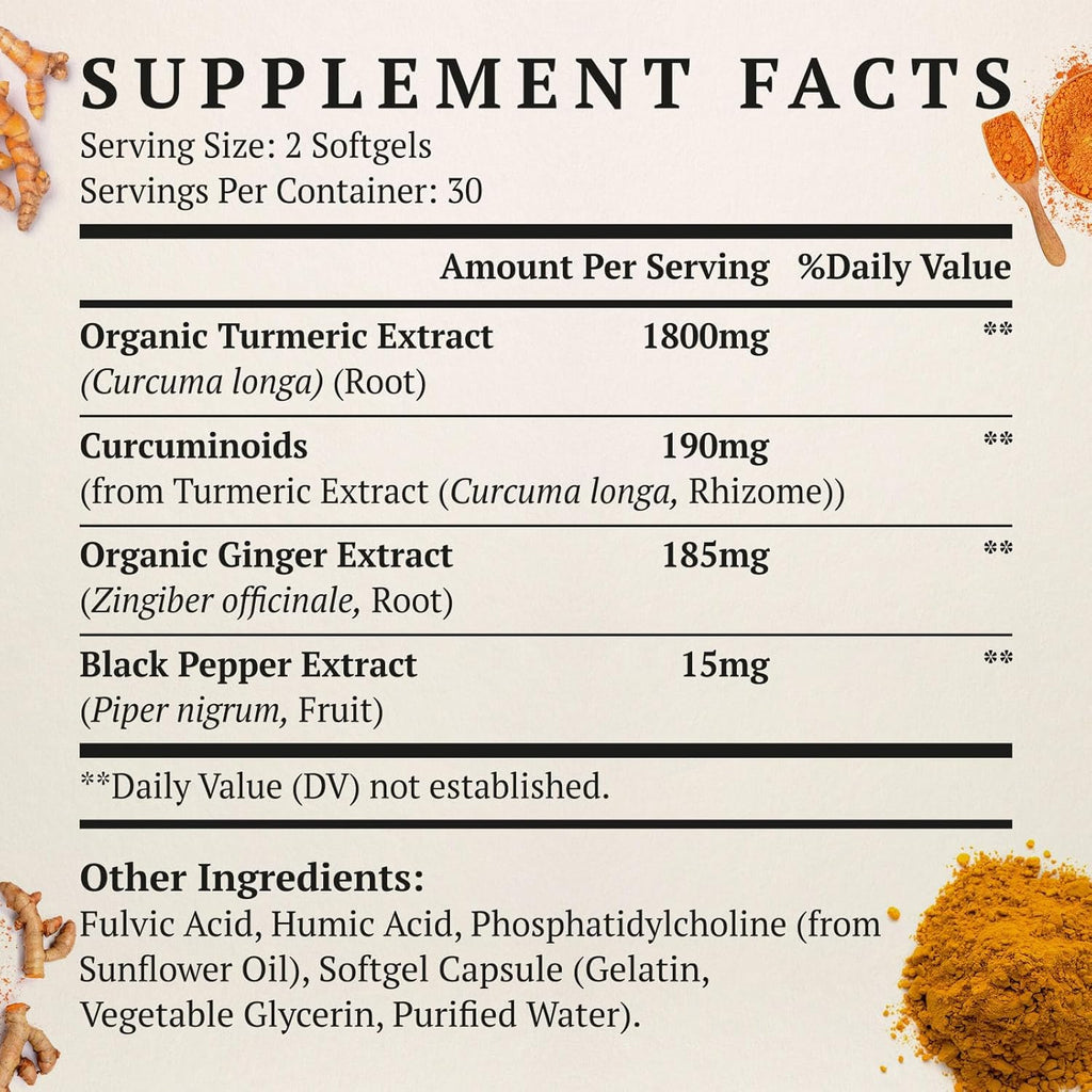Liposomal Turmeric Curcumin Supplement - 2000mg, 95% Curcuminoid Extract with Piperine - 60 Softgels (2 Bottle)