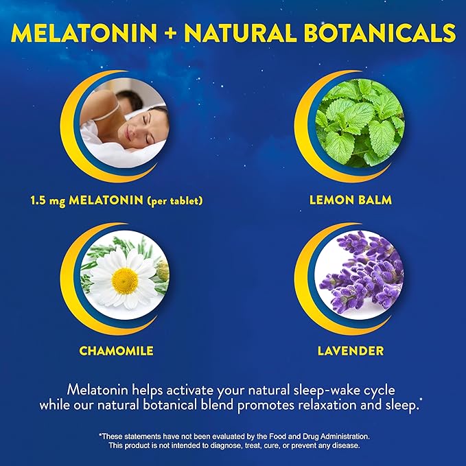 MidNite Back To Sleep Low Dose, 1.5 mg Melatonin Sleep Aid, Non-habit Forming, Herbal Dietary Supplement For Adults, Drug-free, Gluten-free, Lactose-free, Vegetarian, Vegan, 30 Quick Melt Tablets 2 ct